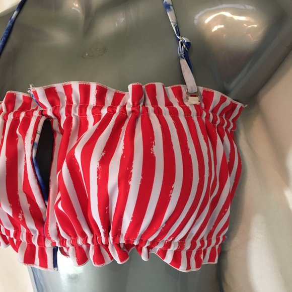 ZAFUL Women's Strapless Ribbed Tie Back Ruffle Cutout Bandeau Bikini Swimsuit M - Picture 12 of 16